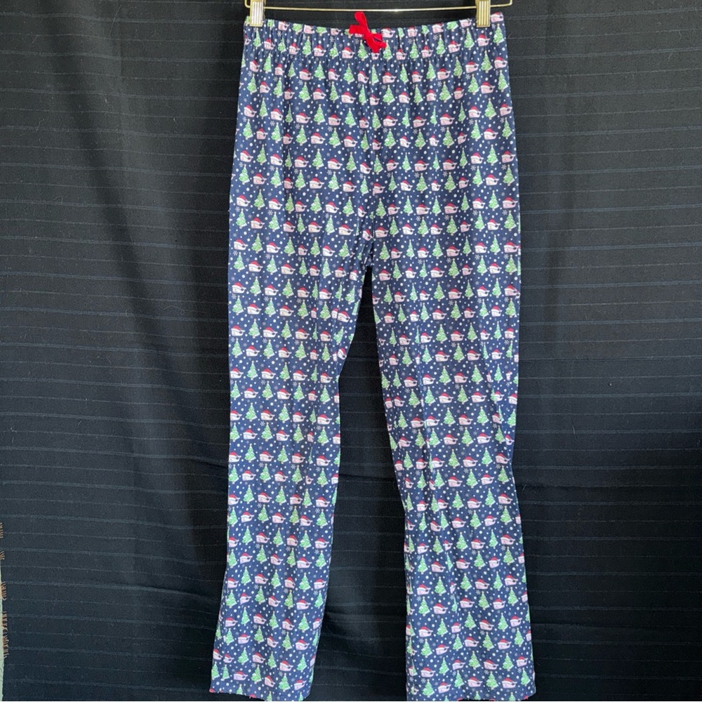 Vineyard Vines Kids Whale Christmas Tree Santa Hat Pajama Pants Blue Large 16